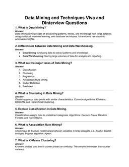 Top 200+ Data Mining Viva Questions and Answers for Interviews