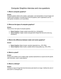 Handwritten Computer Graphics Interview & Viva Questions PDF | Quick Revision Cheatsheet 2025-26 | Full Syllabus for AKTU, MJPRU, Jadavpur & More