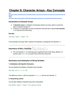 COMPUTER CONCEPTS & PROGRAMMING: Chapter 8 - Character Arrays with Free Notes PDF Download & Interview  and viva Questions