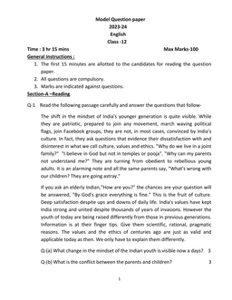 Class 12 English Model Question Paper 2023-24 | Board Exam Sample Paper