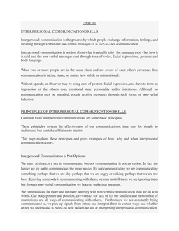 Unit-III: Interpersonal Communication Skills | Notes & Study Material