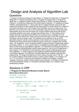 Design and Analysis of Algorithm Lab Solutions for AKTU and MJPRU : Programming Challenges & Time Complexity