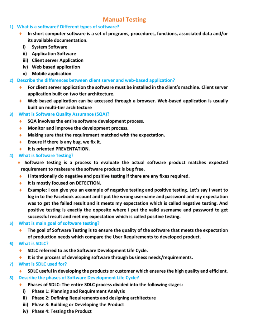 Manual software testing notes for QA
