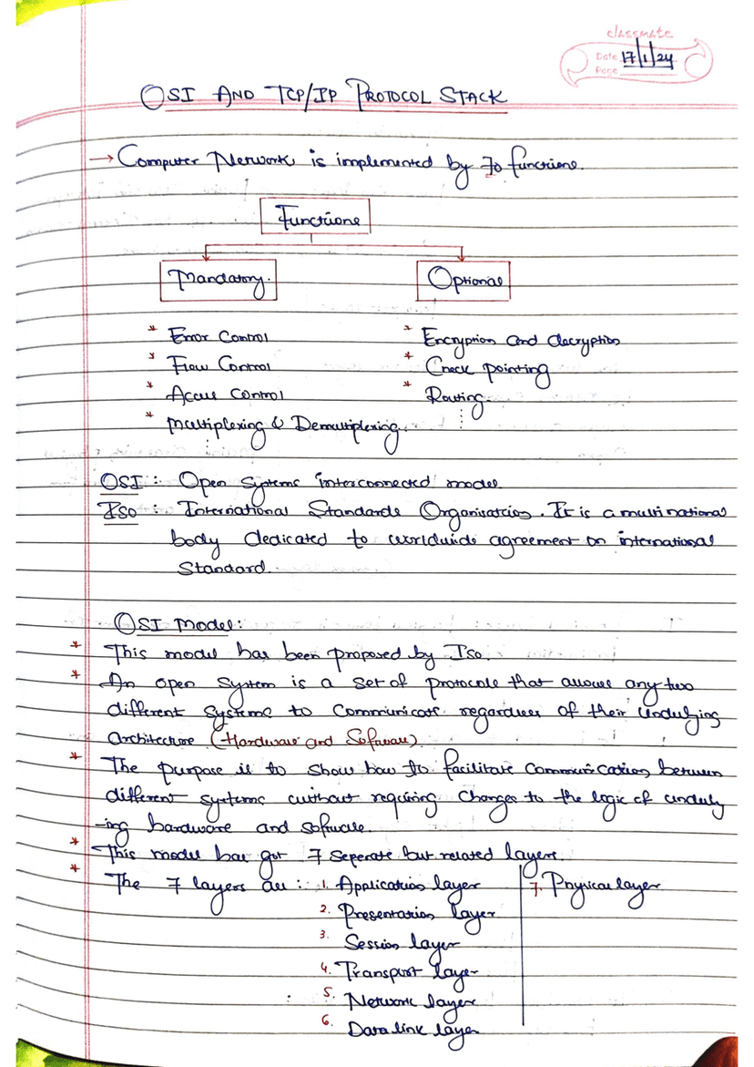 Handwritten OSI Model & Operating System Design Notes PDF | GATE & College Exam Quick Revision Cheatsheet 2025-26 | Full Syllabus for AKTU, MJPRU, Jadavpur & More
