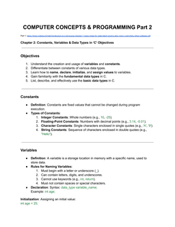 Constants, Variables, Data Types, Operators & Expressions in C | Class Notes for GATE & B.Tech Exams