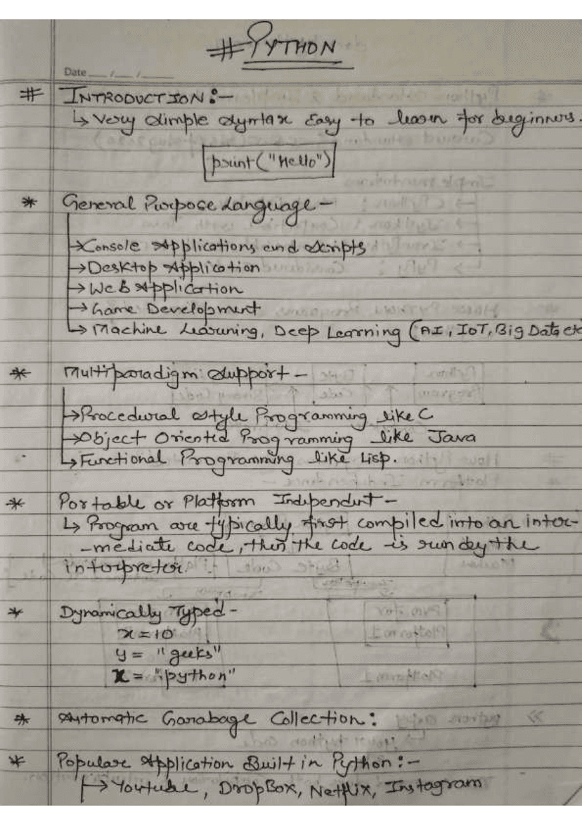 Free Handwritten Python Notes PDF | Full Syllabus for AKTU, MJPRU, Jadavpur, SRM, JMI, DTU & More
