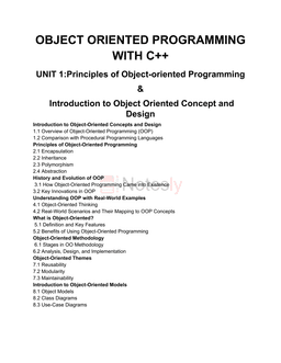 Object-Oriented Programming with C++ - Unit 1 for B.Tech Students Free PDF Notes  (AKTU, MJPRU, KNIT, LIT, RRSIMT)