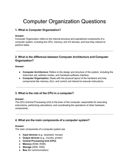 Comprehensive Computer Organization Viva and Interview Questions & Answers for B.Tech Students