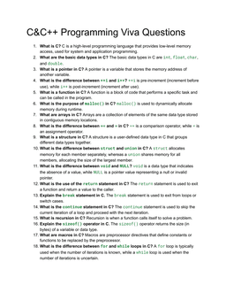 Comprehensive List of C & C++ Viva Questions with Answers | STL Concepts Explained