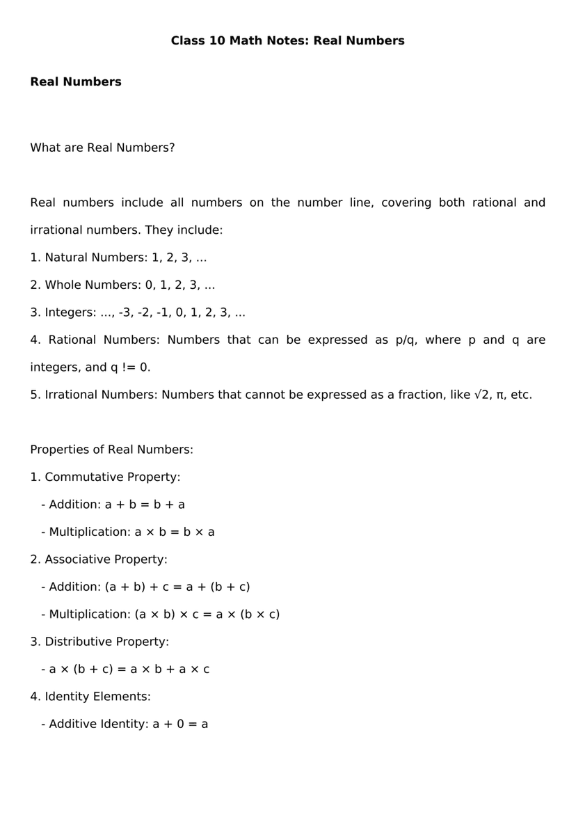 Comprehensive Class 10 Math Notes: Real Numbers