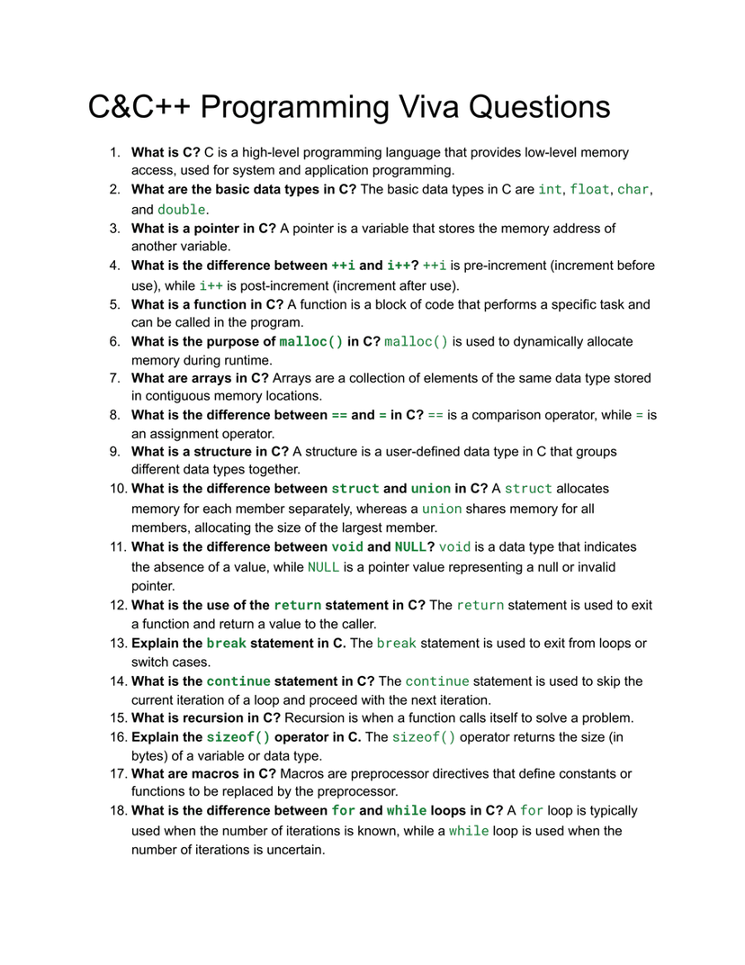 Handwritten C & C++ Viva & Interview Questions PDF | STL Concepts | Full Syllabus for AKTU, MJPRU, Jadavpur & More