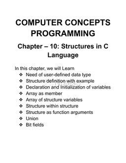 Free PDF Notes on Structures in C Language - Chapter 10 for B.Tech Students (AKTU, MJPRU, KNIT, LIT, RRSIMT)