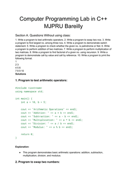 Computer Programming Lab in C++ | MJPRU Bareilly Practical Guide 2025