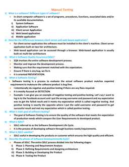 Manual software testing interview notes with Answers