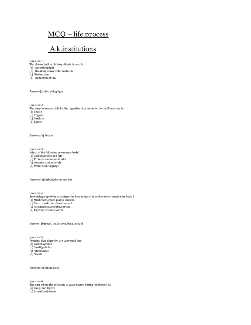 Important mcq of chapter first biology class 10 